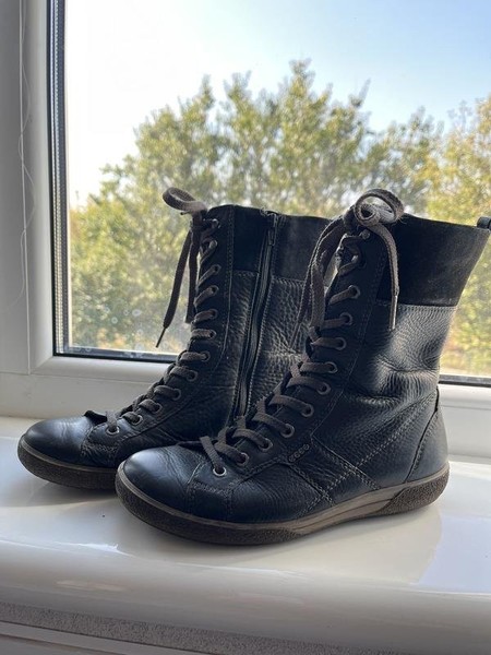 Women Ecco Boots Black Leather 37 #3Q3H