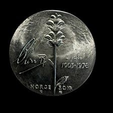 Norway 50 Kroner 1978 - 75th Birthday of King Olav V - Silver