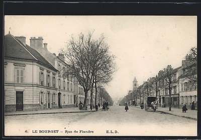 Old postcard Le Bourget, Rue de Flandre, street view 
