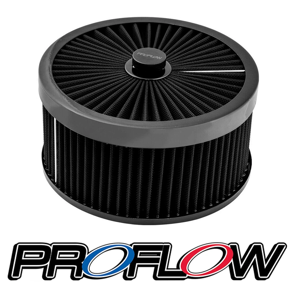 Proflow Air Filter Assembly Flow Top Round Black 9in x 4in 5-1/8in Flat Base