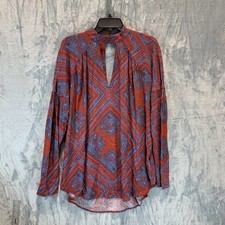 Free People Womens' Tunic Top M Long Sleeve Mock Neck Cutout Red Blue Boho