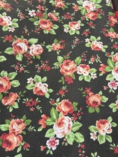 3m Floral Polycotton Fabric Vintage Black Red Green 110cm Wide