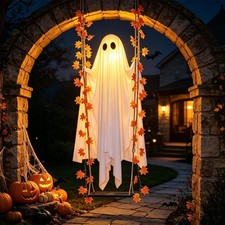 Hanging Swinging Ghost Halloween Decor - Outdoor Halloween Decorations with Ghos
