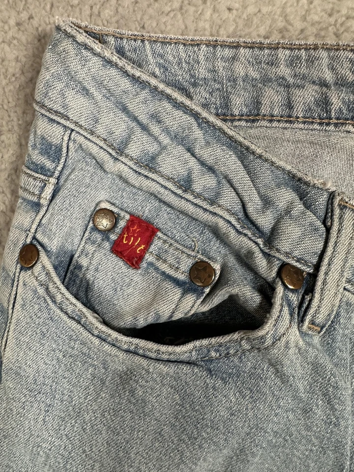 Tilt Y2K Jeans Women 3 Long Light Wash Flare Bell Bottom Low Rise Stretch Denim - Image 4 of 4