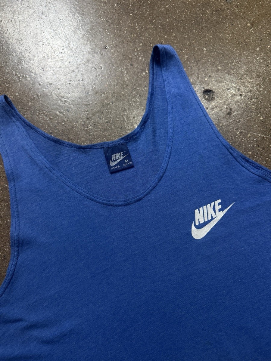 Vintage 80s Nike Tank Top Men's Medium Made In USA Blue Tag Swoosh