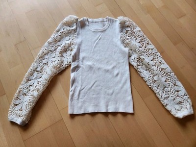 Rippshirt mit Spitzenärmel Gr. 36 von Only oder Vero Moda