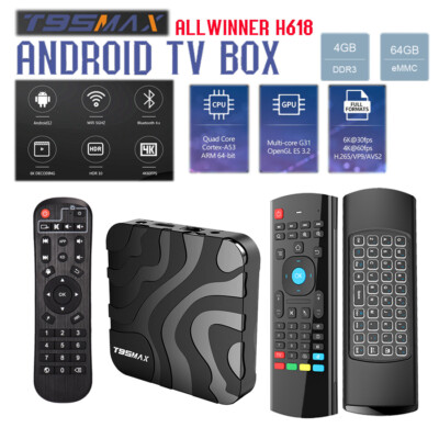 Allwinner 64GB/4GB T95 MAX H618 Quad Core Dual WiFi BT Android 12.0 TV Box