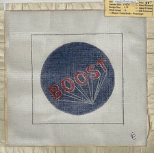 Hand-Painted "BOOST" Motivational Balloon Needlepoint Canvas 6x6" on 14 mesh