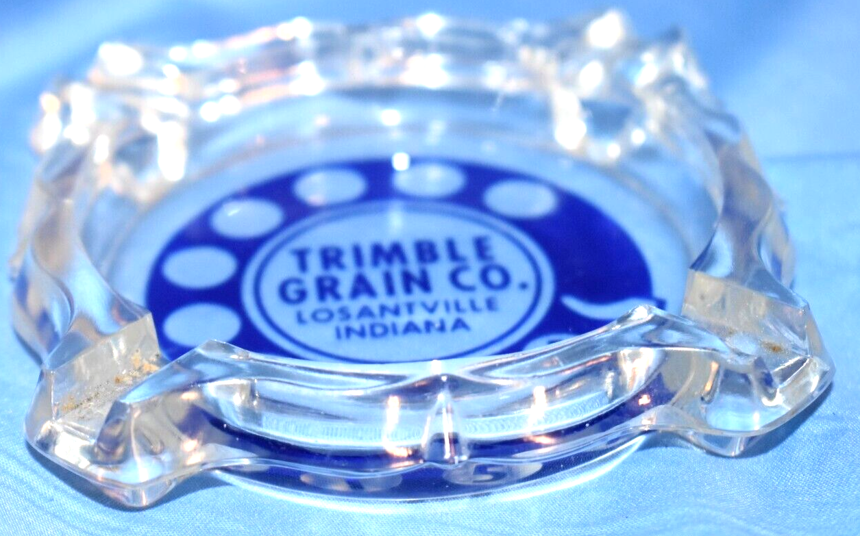 VINTAGE Trimble Grain Co. 40's / 50's CLEAR GLASS ASHTRAY Losantville