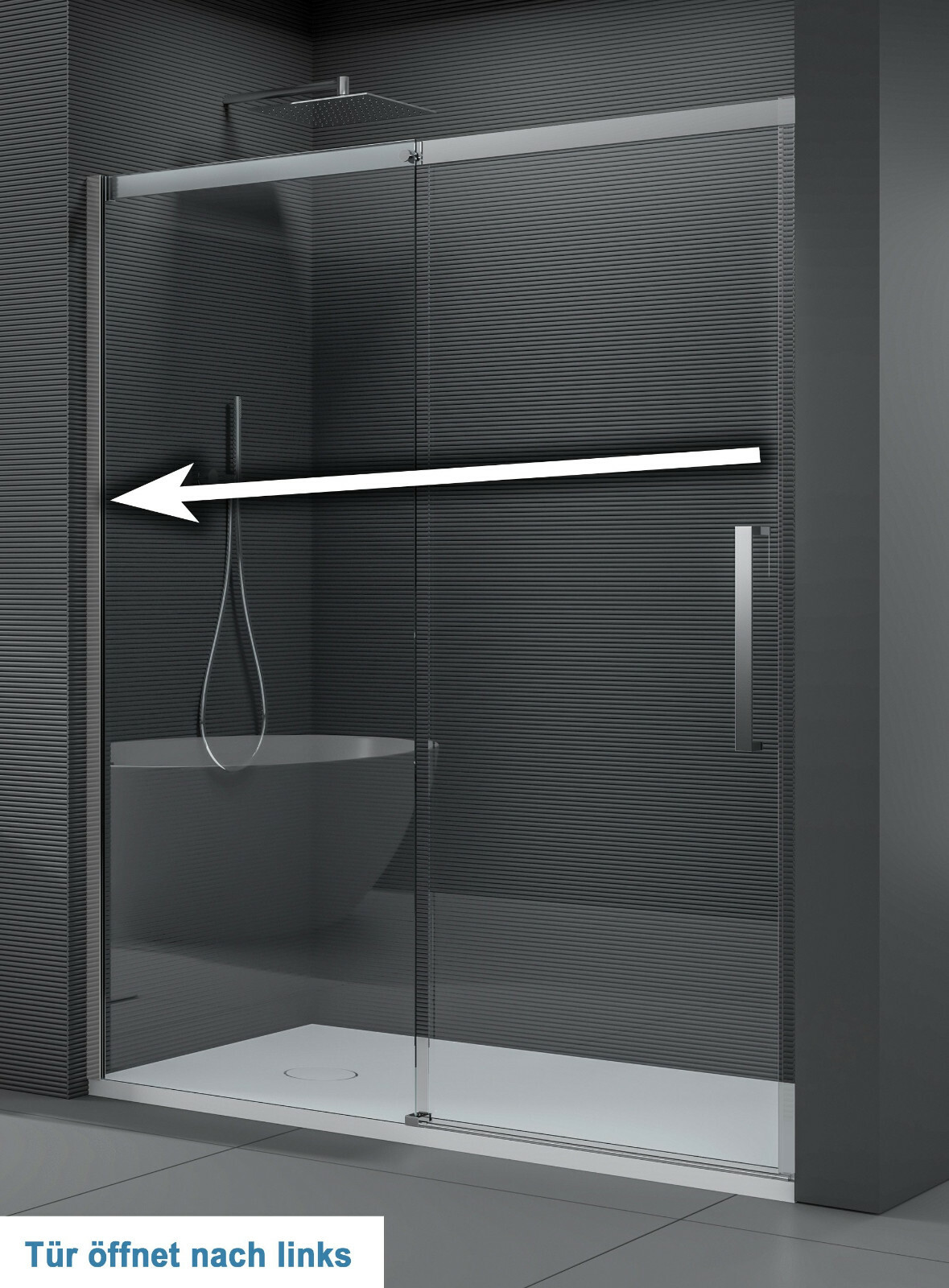 BERNSTEIN Nischendusche Mit Schiebetür – 160x195 Cm, Soft-Close, Nanobeschichtung (Schwarz)