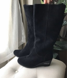 black wedge riding boots