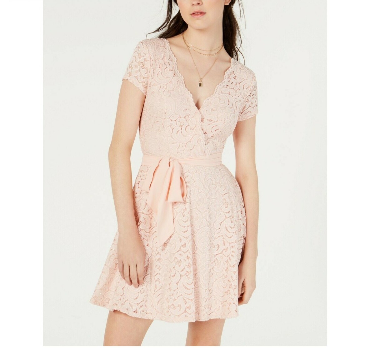 B Darlin Junior Womens 3/4 Blush Pink Belted Allover Lace Lined Wrap Dress NWT | eBay B Darlin Junior Womens 3/4 Blush Pink Belted Allover Lace Lined Wrap Dress NWT | eBay