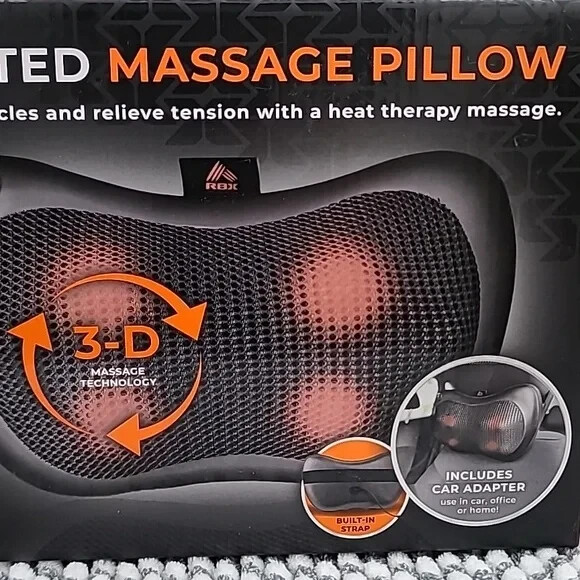 RBX Heated 3D Shiatsu Massage Pillow 4 Mode Deep Tissue Heat Therapy Cushion