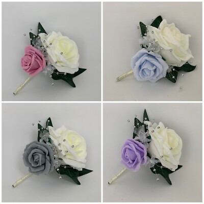  Hochzeit Knopflöcher Rose Blumensträuße Elfenbein Lila Bräutigam Trauzeuge, Einzeln, Rot