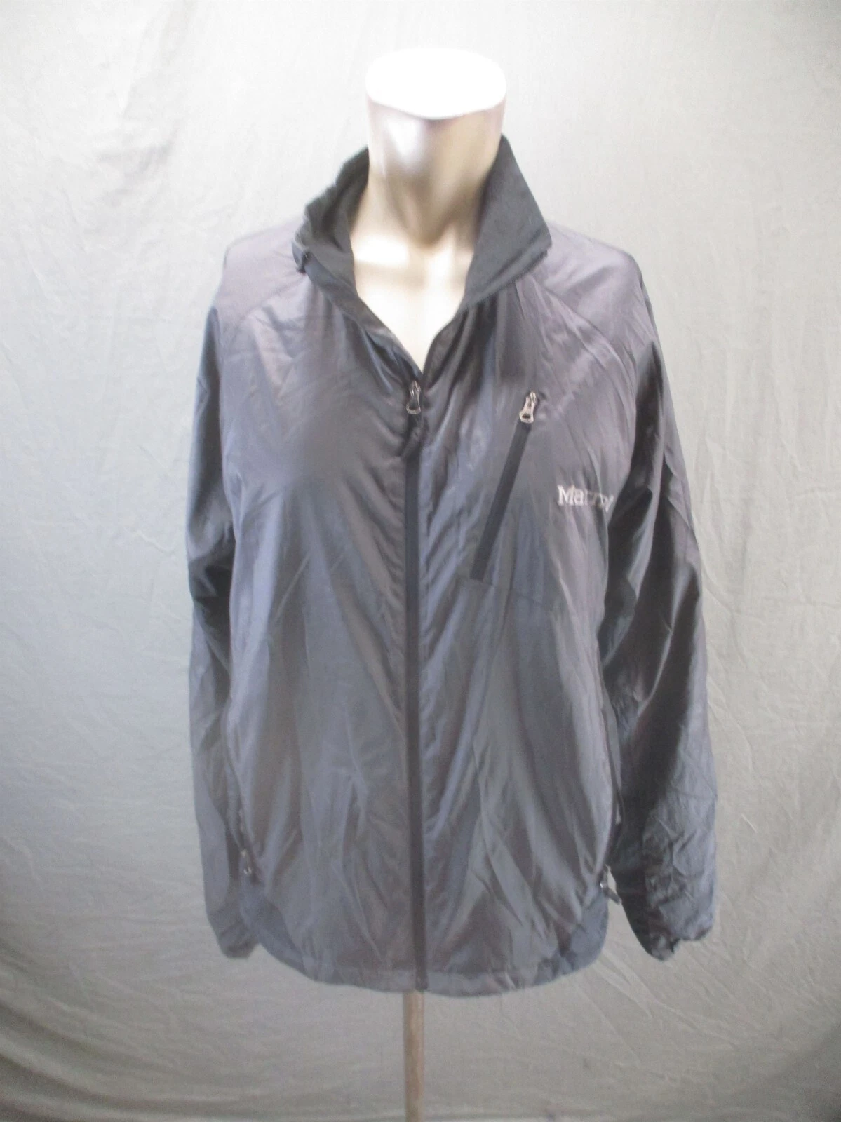 MARMOT Size M Mens BLK Full Zip Stand Collar Pocket Lightweight Windbreaker 686