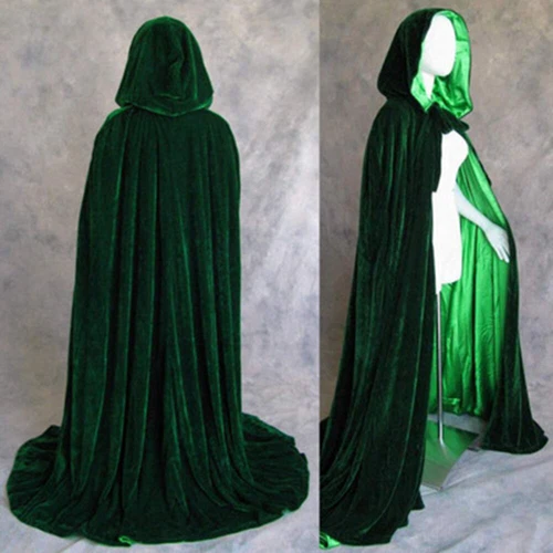 Velvet Hooded Cloak Wedding Cape Halloween Medieval Bridal Robe Cosplay Costume - Picture 5 of 13