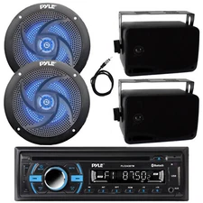 Pyle CD Bluetooth Radio, Antenna, 2x 5.25" 180W LED + 2x 3.5'' Speakers (Black)