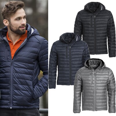 Herren Jacke Puffer Kapuze Gesteppt Warm Wattiert Winter Durchgehender Reißverschluss Weich Freizeit Mantel