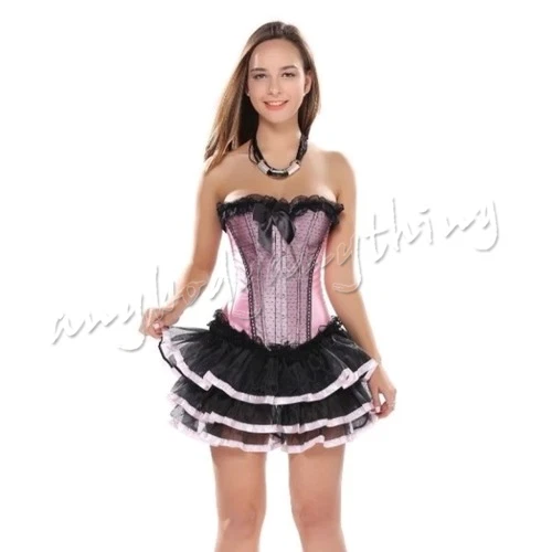 Women Vintage Corset Dress Sexy Lace Overbust Corset Skirt Set Bustier Plus Size - Image 2 of 4