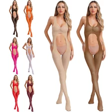 Women Jumpsuit Lingerie Bodysuit Sheer Bodystocking See Through Clubwear Footed