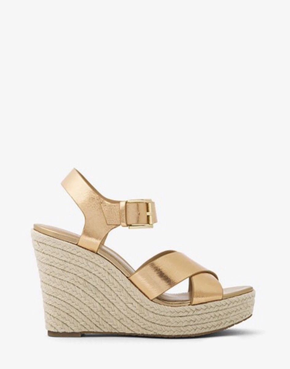 Michael Kors Kady Metallic Leather Espadrille Wedge Pale Gold