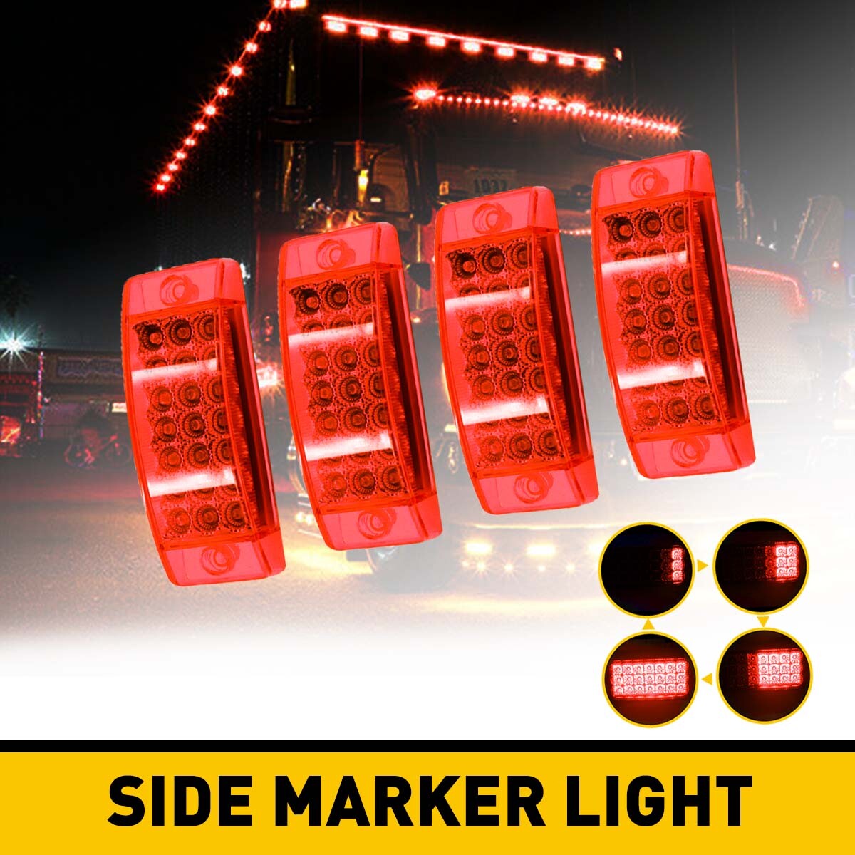 4Pcs 6in Red 21-LED Clearance Side Marker Lights Turn Trailer Truck Signal Light