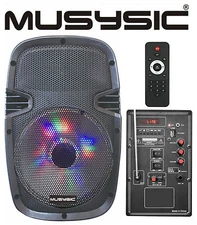 MUSYSIC Portable 8" Power Speaker System Bluetooth Rechargeable LED Light MU-8A