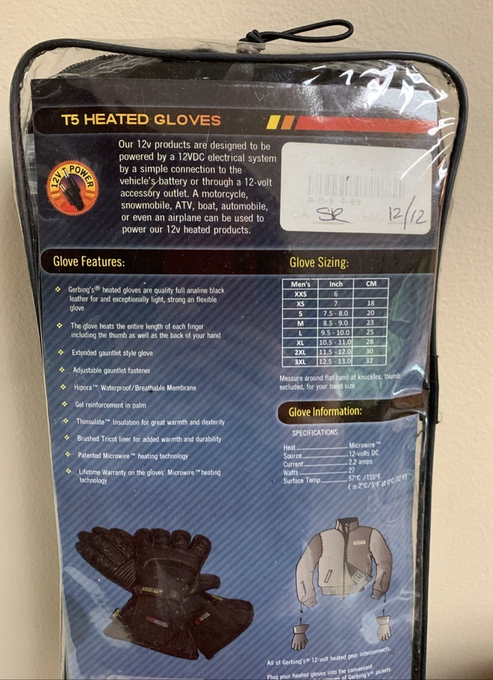 New Gerbing's GLT5 T5 12V Heated Motorcycle Black Leather Gloves Size L Large - Image 4 of 4