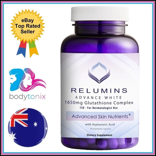 RELUMINS Advance White 1650mg Glutathione Complex + HYALURONIC ACID 90Ct - Picture 1 of 6