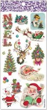 Violette Stickers 2 Sheets Tinsel Christmas Vintage Santa Sled Trees Noel Deer