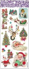 Violette Stickers 2 Sheets Tinsel Christmas Vintage Santa Sled Trees Noel Deer
