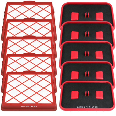 5 Hepa Mikrofilter + 5 Motor Kohle Filter passend für Lux 1 D 820 Royal Classic