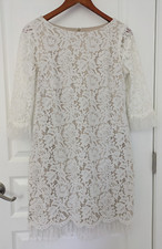 VINCE CAMUTO Lace Dress size 6 Romantic Retro 70s Wedding Ivory 3/4 Sleeve