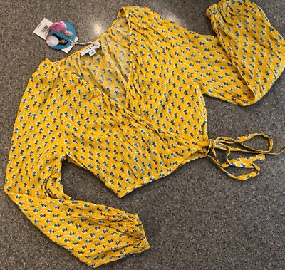 RHODE x Target ~ New! Yellow Floral Long Sleeve V-Neck Cropped Wrap Top NWT Sz S