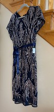 Women  s Formal Dress Size 10 R M Richards Navy Mesh Allover Sequins Ribbon Belt