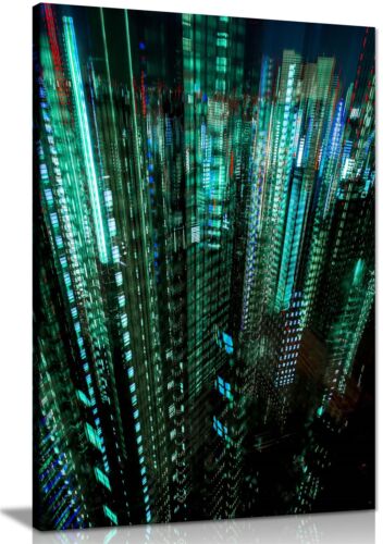 Tokyo Green Lights Building Skycrapper Framed Canvas Print Wall Art Home Decor - Picture 1 of 6