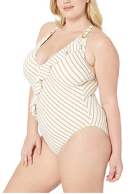 Lauren Ralph Lauren Plus Lurex Asymmetric Ruffle One Piece