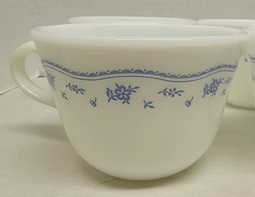 Vintage Pyrex Morning Blue Corning 8 Tea Cups Coffee Cups