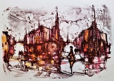 MAX GUNTHER Original PENCIL-SIGNED LITHOGRAPH Paris Spires NOTRE DAME Mid-Centur