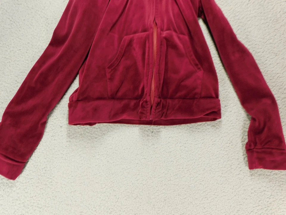 Sudadera con capucha de manga larga con cremallera completa roja carmesí talla S/M felpa de terciopelo sin marca para mujer Foto 4 de 4
