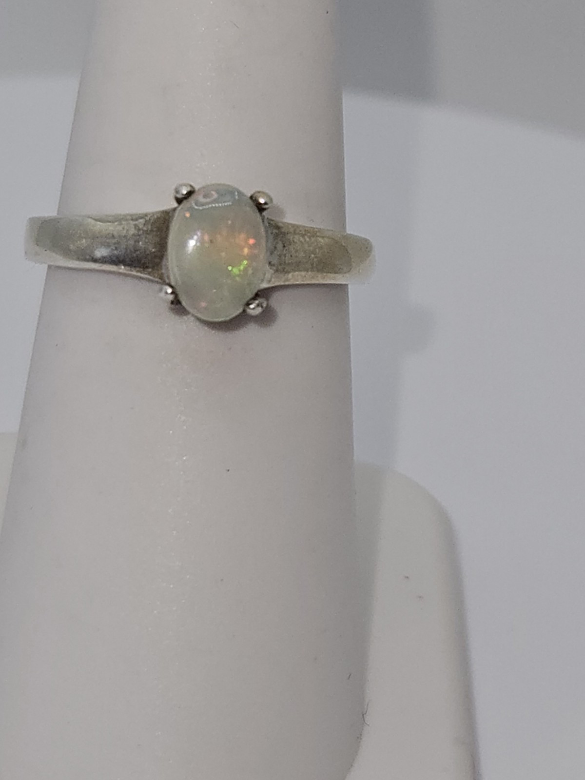Sterling Silver Solid Opal Ring Size 6.5  7x5mm O… - image 7