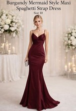 Davids Bridal Mermaid Bridesmaid Satin Spaghetti Strap Formal Merlo Dress Sz 10