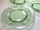 3 Fostoria #2341 Green Uranium Glass Luncheon Plates 8.5" UV Glow Depression Era