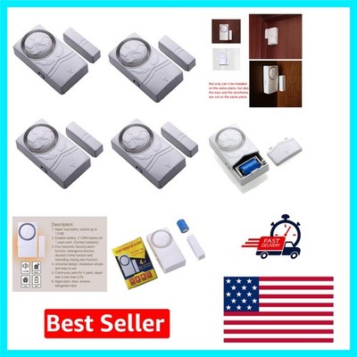 Child Safety Magnetic Sensor Alarms - 110dB Smart Door & Window Alarms 4-Pack