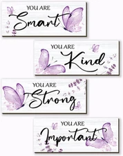 DONFENTHY 4 Pcs Butterfly Wall Decor Purple Room Wooden Positive 