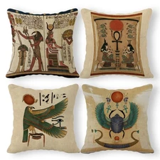 Ancient Egyptian Art Horus Falcon Sun God Ra Linen Throw Pillow Case, 18 x 18...