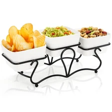 Best 10 OZ Square Bowl Chip & Dip Serving Set 3 Pieces Ceramic Condiment Server