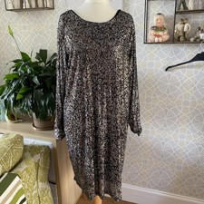 Next Black & Gold Sequin Dress NWT Short Sleeve Knee Length Size 22 Christmas