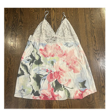 Floral Lace Full Slip, Adjustable Straps, White/Pink/Green/Black, M