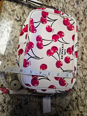 Coach Cherry Print Zip Crossbody Bag Detachable Adjustable Strap Small